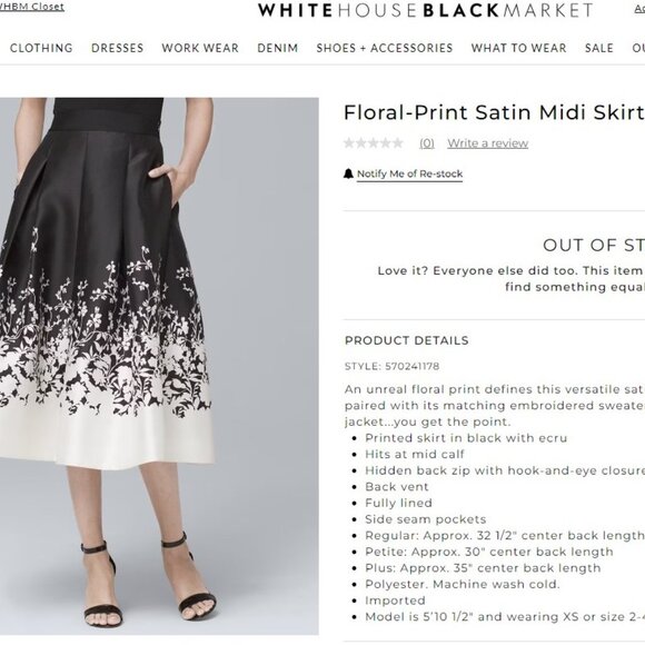 White House Black Market Floral Print Satin Pleated Formal Midi Skirt Size 4P - Picture 1 of 15